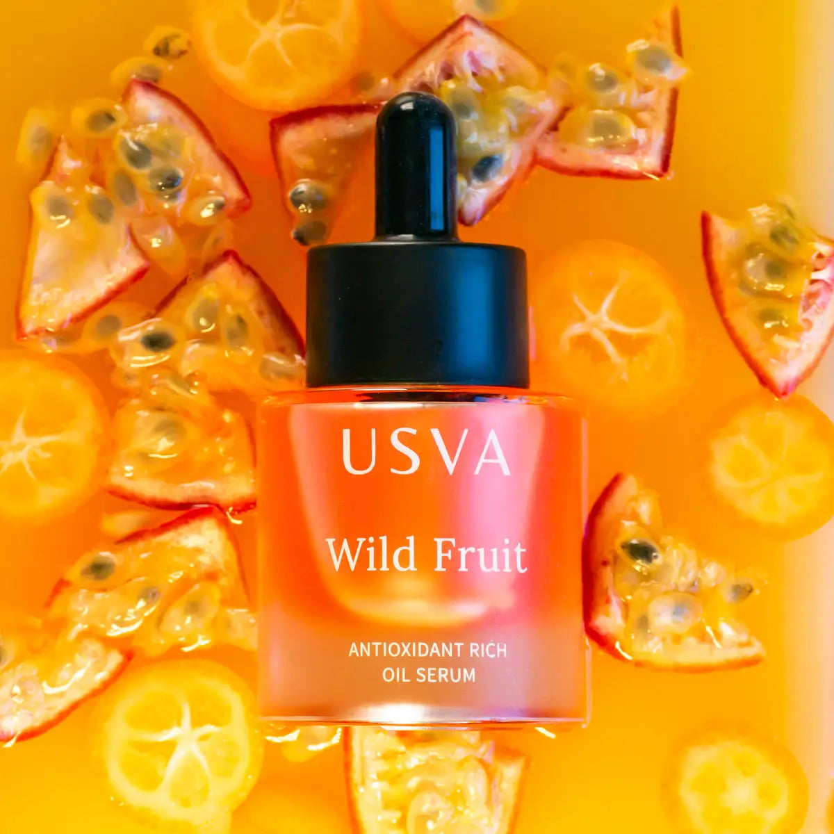 Wild Fruit Antioxidant Rich Oil Serum, 30ml, bottle in orange background