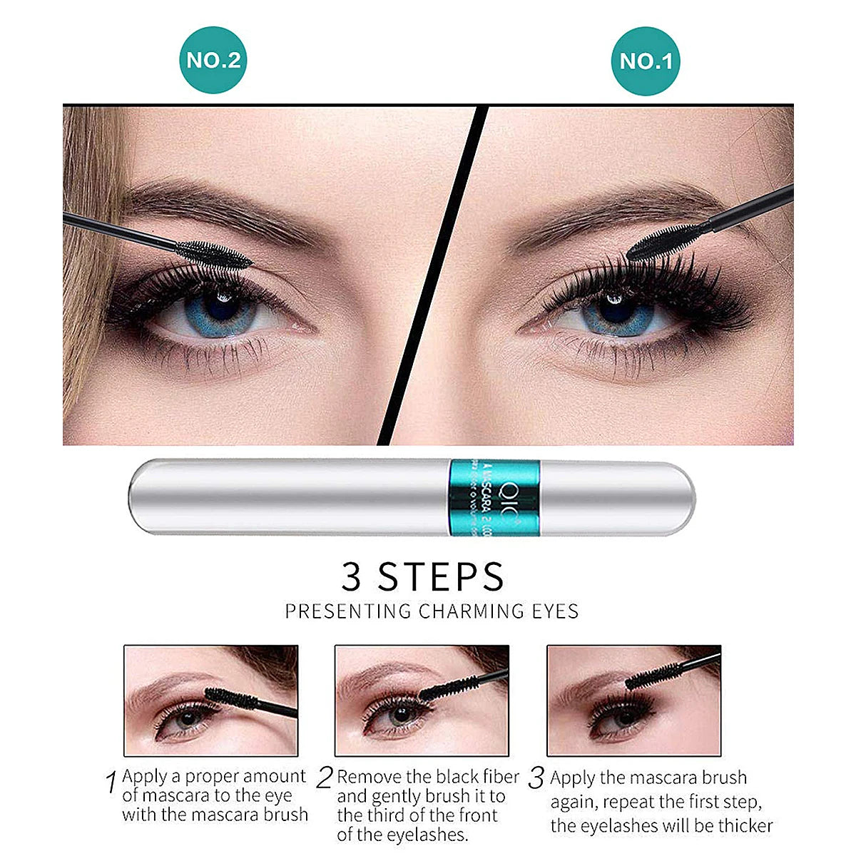 2-in-1 Waterproof Silk Fiber Mascara for Eyelash Extensions