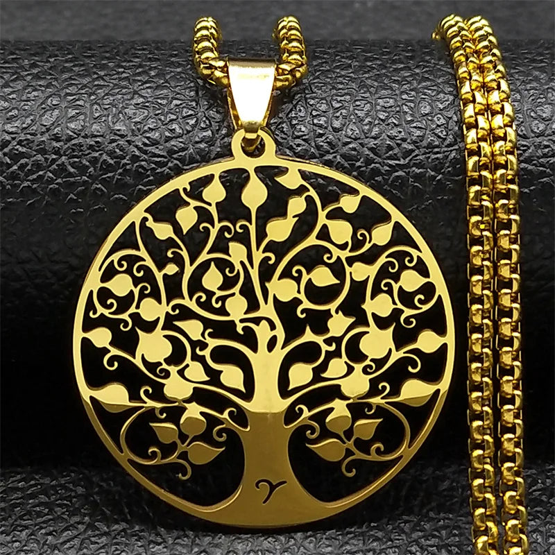 Tree of Life Necklace – Stainless Steel Pendant Jewelry for Women & Men, Silver Amulet Collar Chain