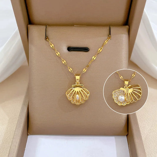 Elegant French Shell Pearl Necklace for Women