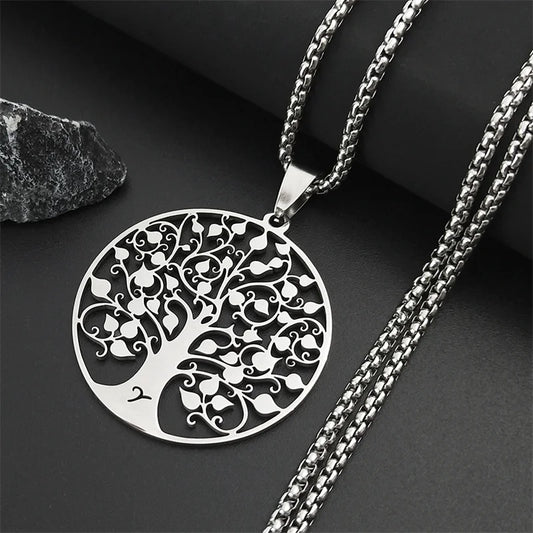 Tree of Life Necklace – Stainless Steel Pendant Jewelry for Women & Men, Silver Amulet Collar Chain